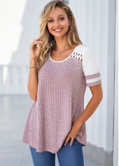 Cut Out Round Neck Purple T Shirt