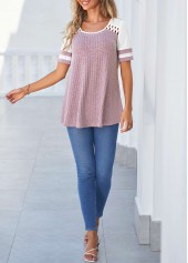 Cut Out Round Neck Purple T Shirt