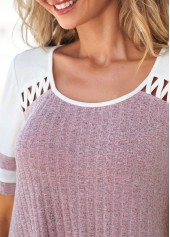 Cut Out Round Neck Purple T Shirt