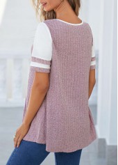 Cut Out Round Neck Purple T Shirt