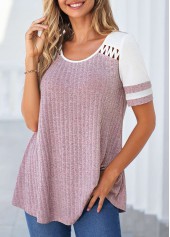 Cut Out Round Neck Purple T Shirt