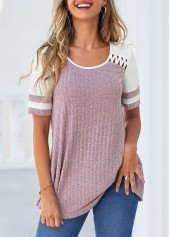 Cut Out Round Neck Purple T Shirt