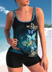 Butterfly Print Peacock Blue Ombre Tankini Set