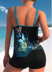 Butterfly Print Peacock Blue Ombre Tankini Set