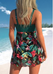 Plants Print Bowknot Blackish Green Swimdress Top-No Bottom