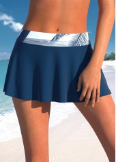 Tropical Plants Print Fake 2in1 Navy Tankini Set