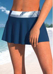 Tropical Plants Print Fake 2in1 Navy Tankini Set