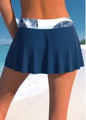 Tropical Plants Print Fake 2in1 Navy Tankini Set