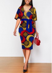 Tribal Print Belted Multi Color Bodycon Dress