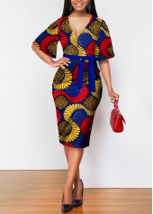Tribal Print Belted Multi Color Bodycon Dress