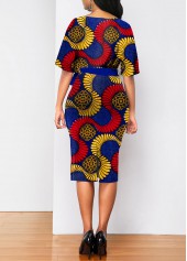 Tribal Print Belted Multi Color Bodycon Dress