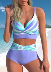 Striped Criss Cross Light Purple Bikini Set