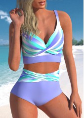 Striped Criss Cross Light Purple Bikini Set