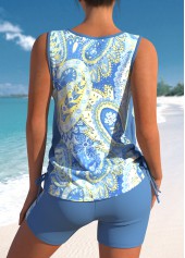 Paisley Print Criss Cross Dusty Blue Tankini Set