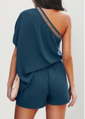 Pocket Peacock Blue One Shoulder Romper