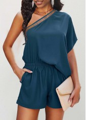 Pocket Peacock Blue One Shoulder Romper