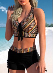 African Tribal Print Bowknot Black Bikini Set