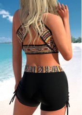 African Tribal Print Bowknot Black Bikini Set