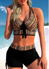 African Tribal Print Bowknot Black Bikini Set