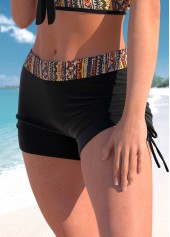 African Tribal Print Bowknot Black Bikini Set