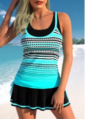 Polka Dot Drawstring Cyan Tankini Set