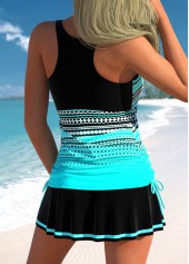 Polka Dot Drawstring Cyan Tankini Set