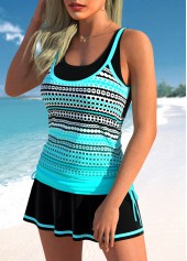 Polka Dot Drawstring Cyan Tankini Set