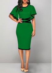Contrast Binding Round Neck Green Bodycon Dress