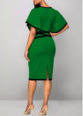 Contrast Binding Round Neck Green Bodycon Dress