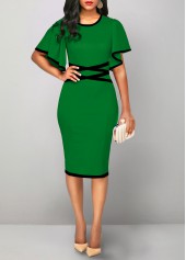 Contrast Binding Round Neck Green Bodycon Dress