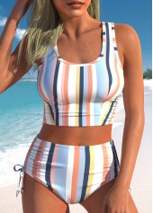 Wide Strap Multi Stripe Print Bikini Set