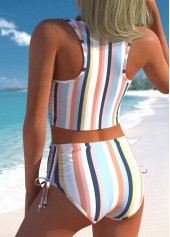 Wide Strap Multi Stripe Print Bikini Set