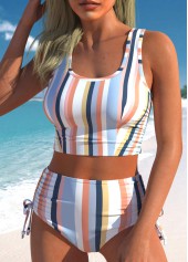 Wide Strap Multi Stripe Print Bikini Set