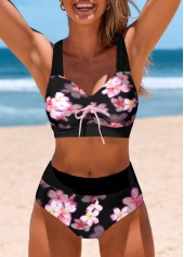 Floral Print Bowknot Pink Bikini Set