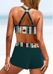 Tribal Print Metal Ring Turquoise Bikini Set