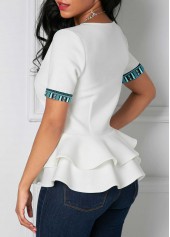 Tribal Print Patchwork White Round Neck T Shirt