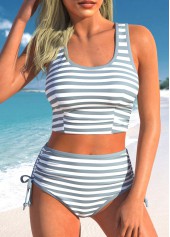 Wide Strap Striped Light Grey Bikini Set