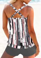 Geometric Print Criss Cross Grey Tankini Top-No Bottom
