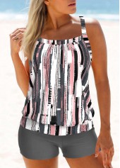 Geometric Print Criss Cross Grey Tankini Top-No Bottom