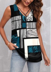 Geometric Print Metal Ring Multi Color Tank Top