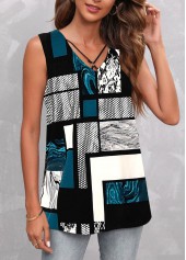 Geometric Print Metal Ring Multi Color Tank Top