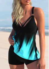 Ombre Criss Cross Cyan Tankini Top-No Bottom