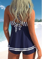 Tie Back Striped Frill Navy Tankini Top-No Bottom
