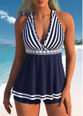 Tie Back Striped Frill Navy Tankini Top-No Bottom