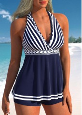Tie Back Striped Frill Navy Tankini Top-No Bottom