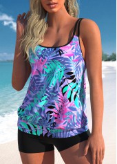 Leaf Print Multi Color Double Straps Tankini Top-No Bottom