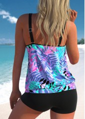 Leaf Print Multi Color Double Straps Tankini Top-No Bottom