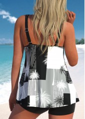 Tropical Plants Print Black Double Straps Tankini Top-No Bottom