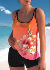 Floral Print Multi Color Double Straps Tankini Top-No Bottom