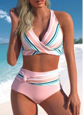 Multi Stripe Print Criss Cross Bikini Set